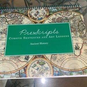 PreScripts Cursive Sentences and Art Lessons - Green Ancient History Workbook